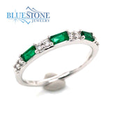 14K White Gold Emerald and Diamond Ring- Size 7